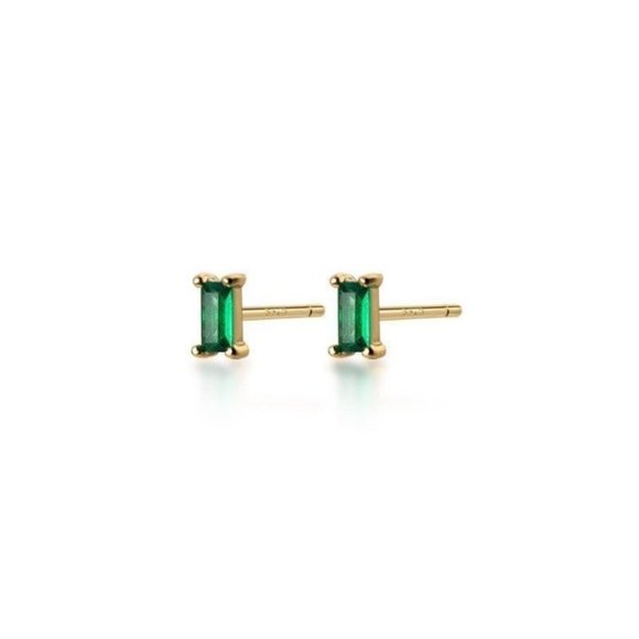 Small Emerald 925 Gold Studs Earrings - EOS002 Gold - Picture 5 of 11